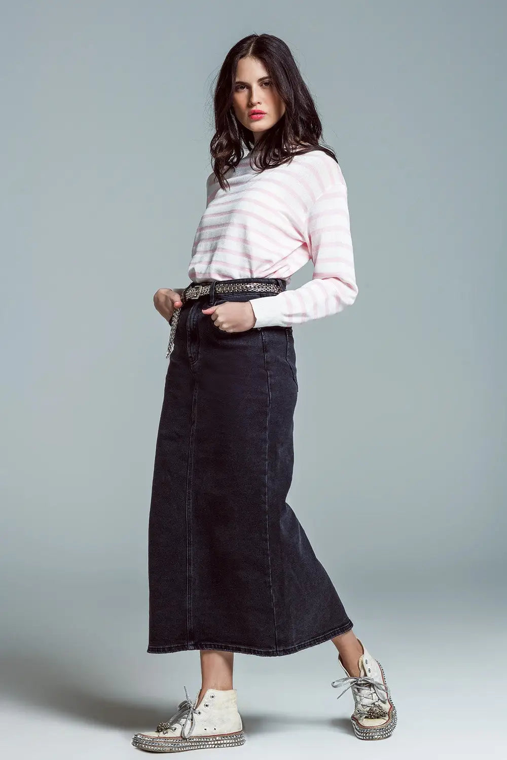 Crew Neck Basic Stripe Sweater in pink - Sweaters