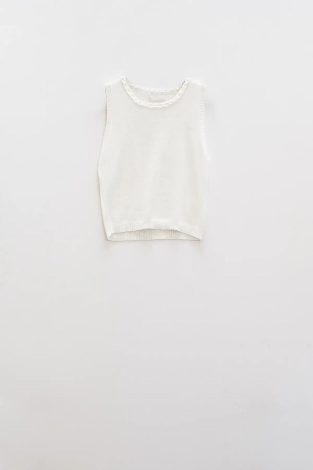 Sleeveless white Sweater With Crew Neckline And Braid Detail At Neckline - BEIGE / ONE - Sweaters