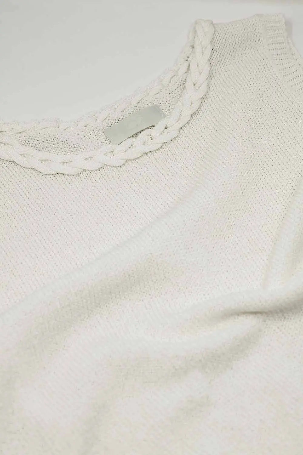 Sleeveless white Sweater With Crew Neckline And Braid Detail At Neckline - BEIGE / ONE - Sweaters