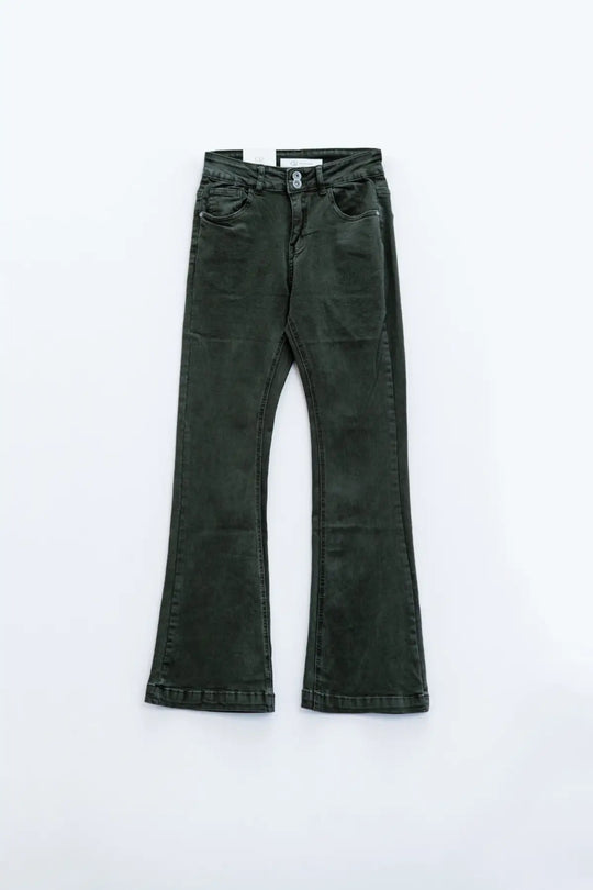 Skinny Flared Jeans With Double Button Detail in Khaki - Colored Jeans
