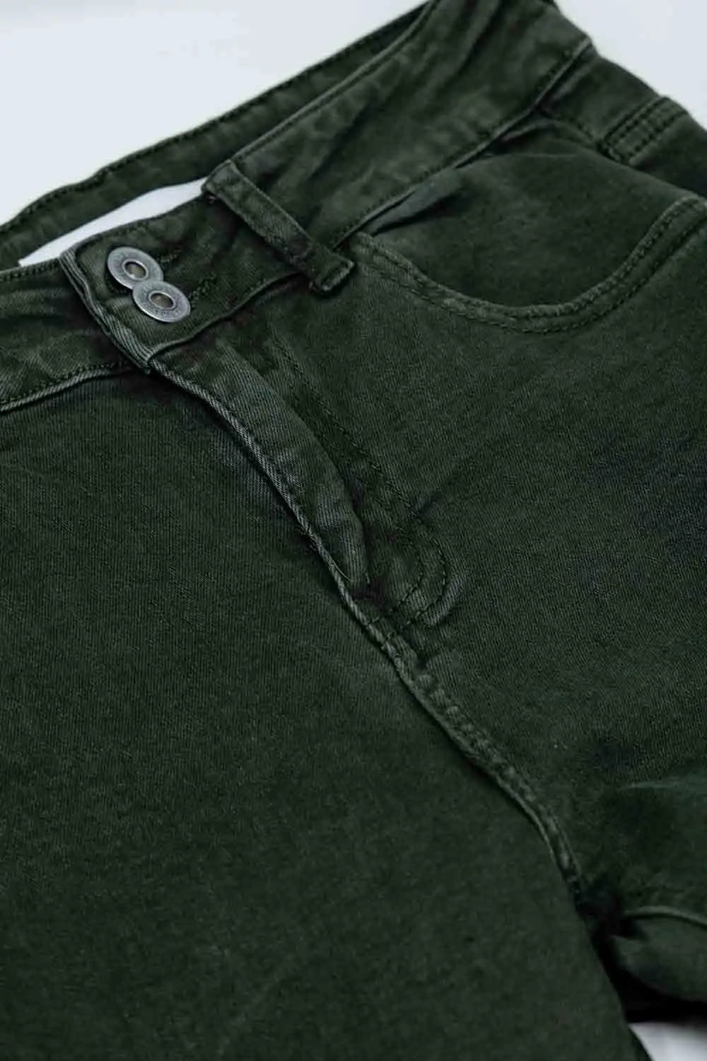 Skinny Flared Jeans With Double Button Detail in Khaki - Colored Jeans
