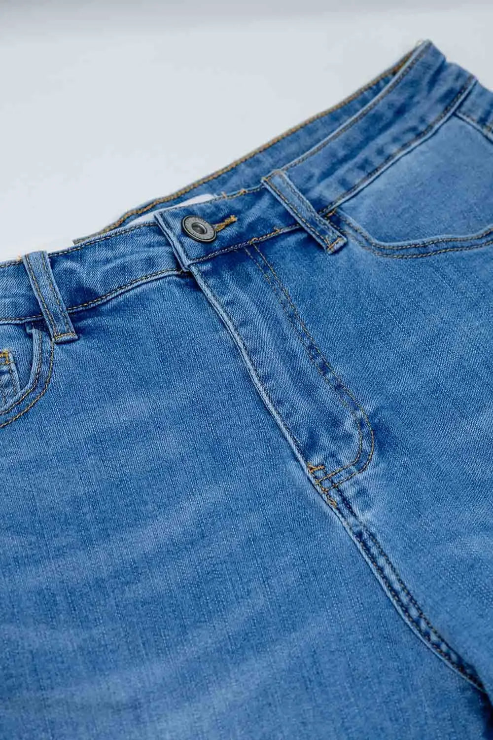 High Waist Mom Jeans In Mid Wash Stretch Denim