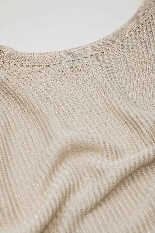 Boat neck ribbed sweater with cap sleeves in beige - BEIGE / ONE - Sweaters