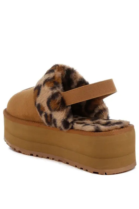Kutchu Leopard Faux Fur Platform Classic Slingback