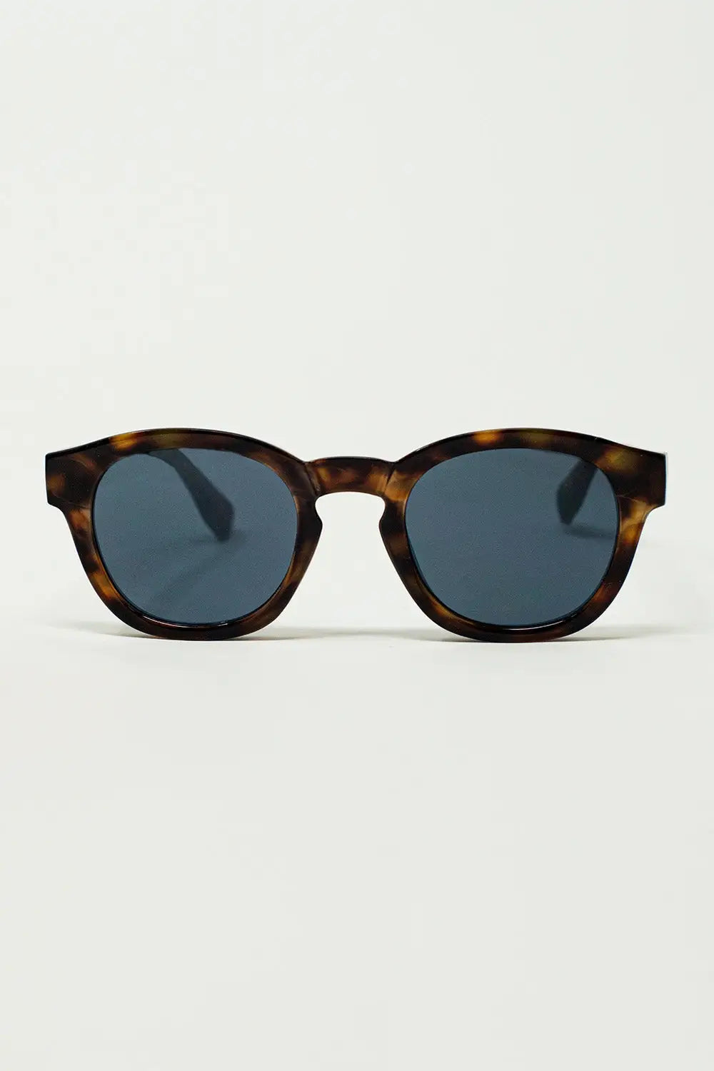 Q2 90's Round Sunglasses With Black Lenses and Dark Brown Toroise Shell Frame