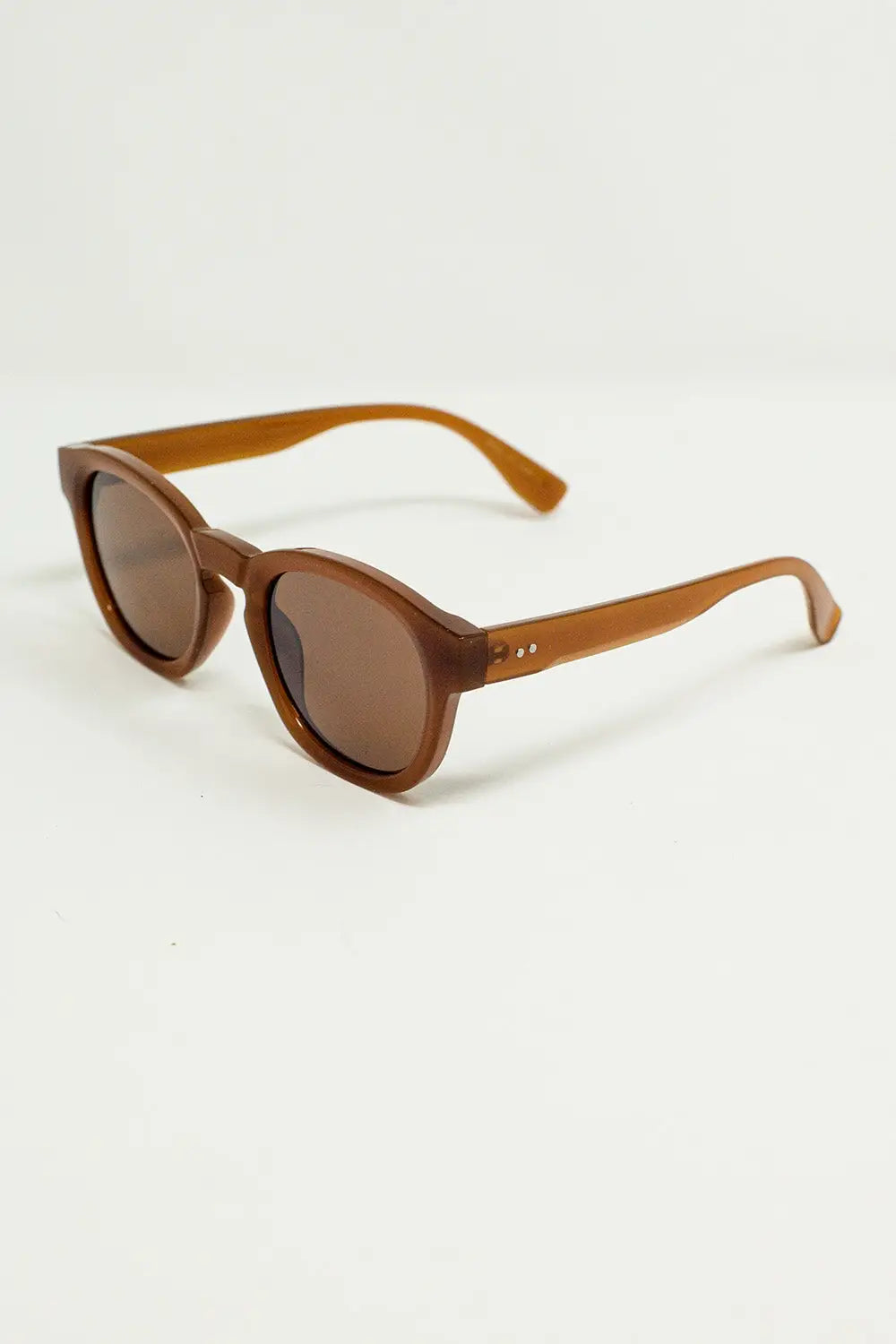 90’s Round Sunglasses With Brown Tinted Lenses and Light Brown Frame - One Size / Beige