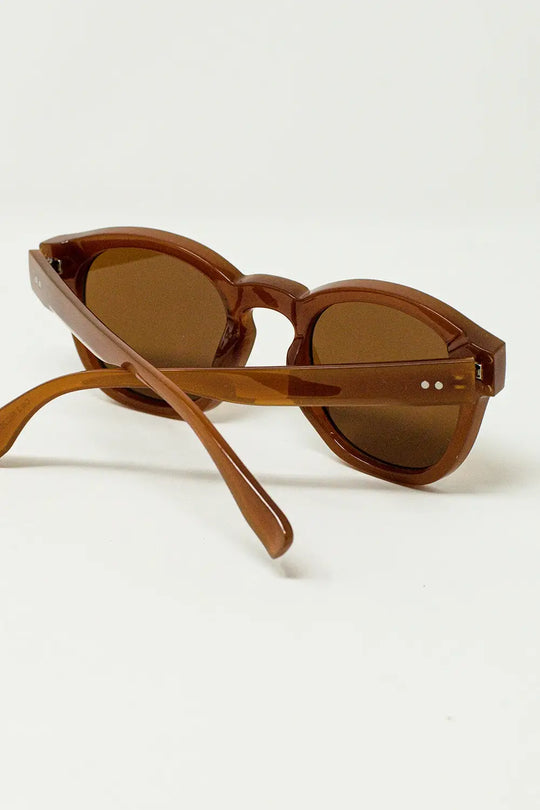 90’s Round Sunglasses With Brown Tinted Lenses and Light Brown Frame - One Size / Beige