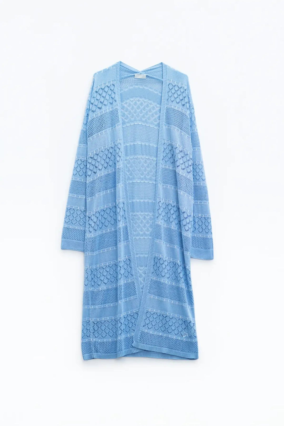 Baby Blue Crochet Maxi Cardigan With Long Sleeves - BLUE / ONE - Cardigans