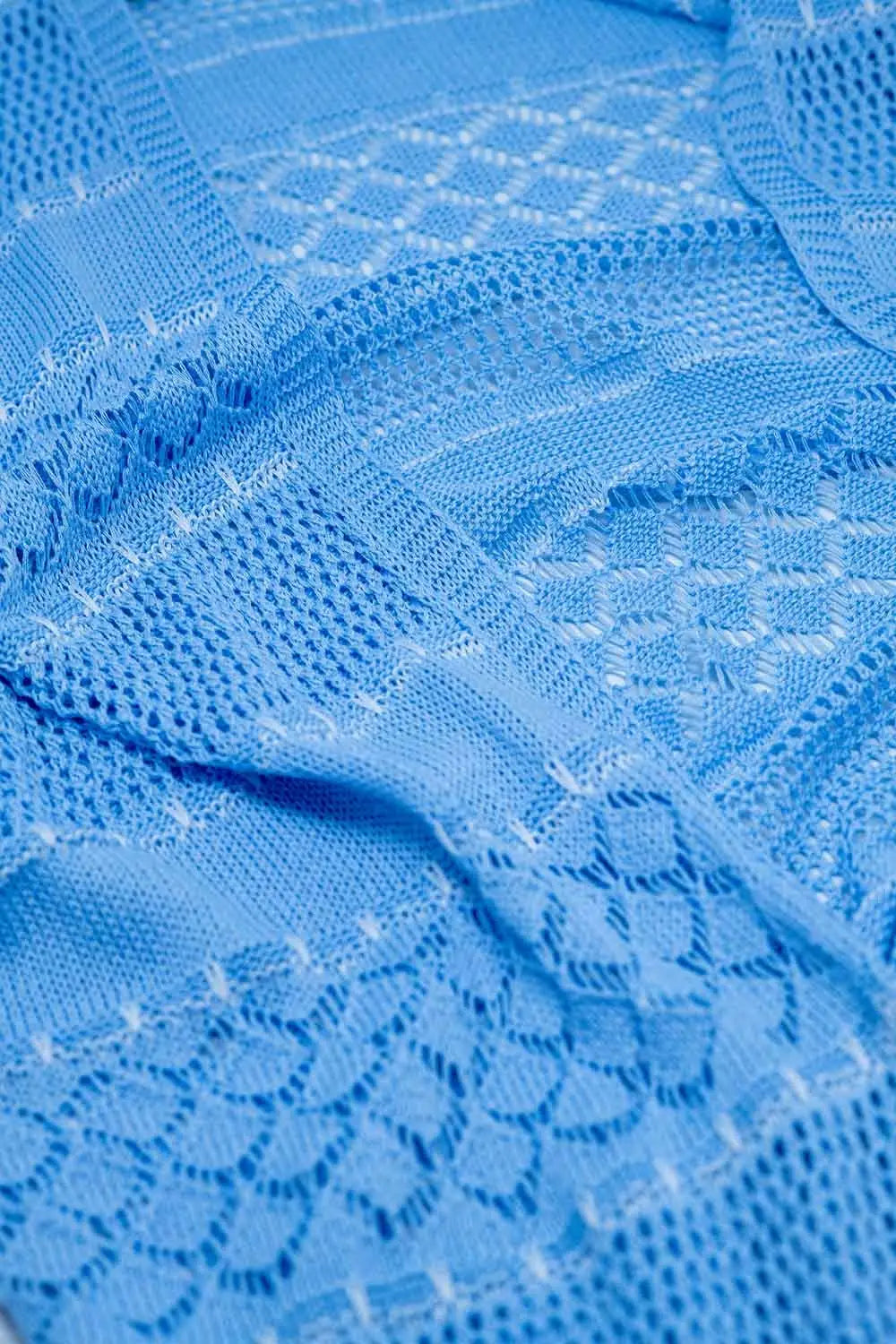 Baby Blue Crochet Maxi Cardigan With Long Sleeves - BLUE / ONE - Cardigans