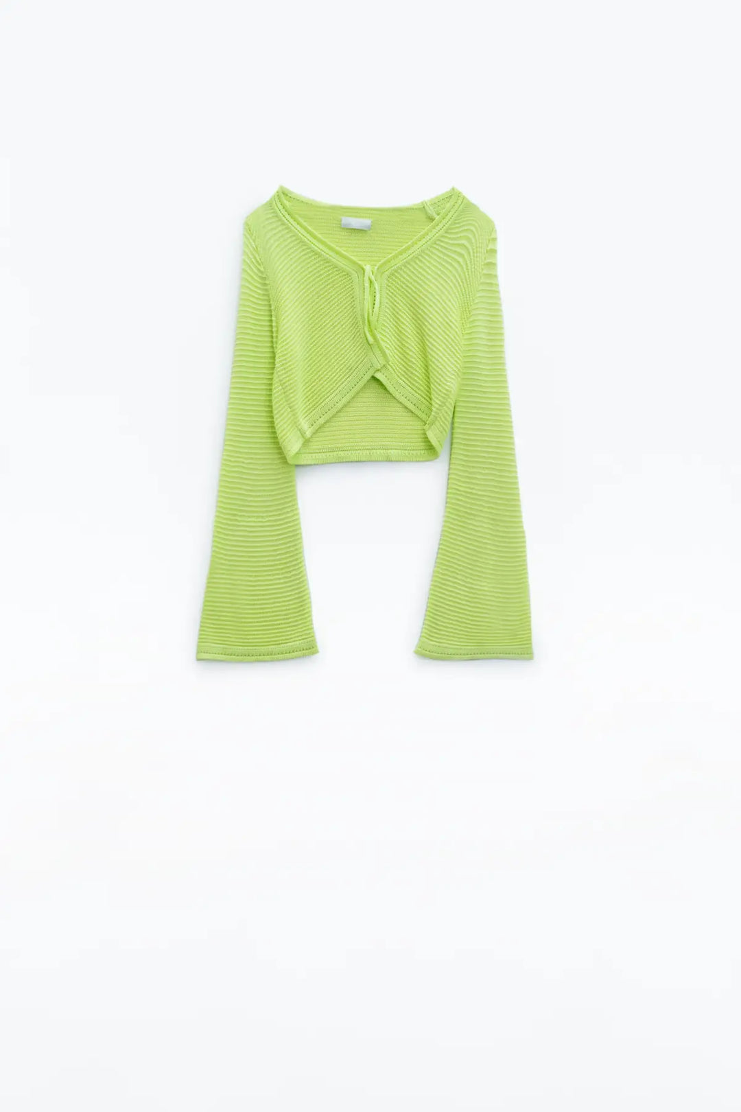 Long Bell Sleeve Knitted Cardigan in Lime Green With knot detail - GREEN / ONE - Cardigans