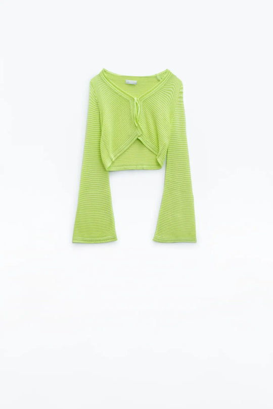 Long Bell Sleeve Knitted Cardigan in Lime Green With knot detail - GREEN / ONE - Cardigans
