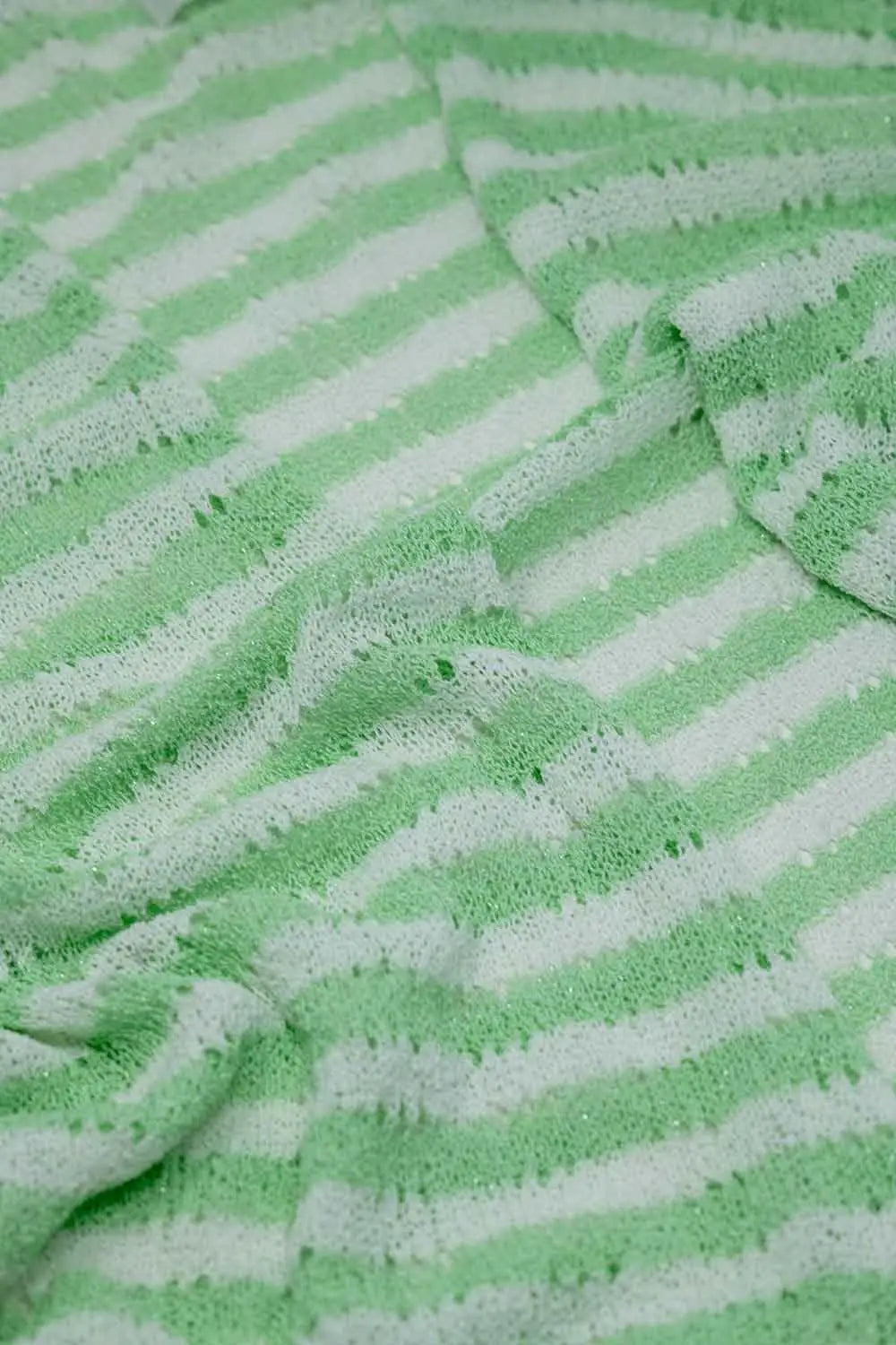 Green Boho Style Cardigan With Stripes Pointelle Knit and Fringe Details - GREEN / ONE - Cardigans
