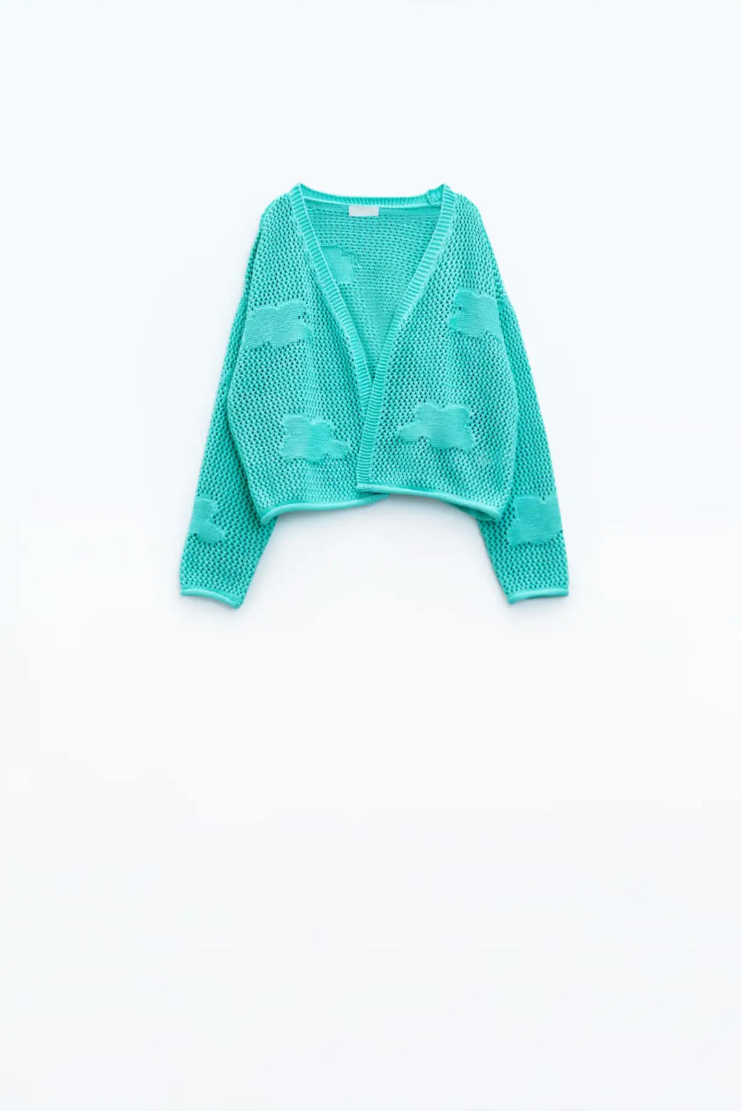 Knitted Crochet Cardigan With Knitted Clouds In light turquoise - GREEN / ONE - Cardigans