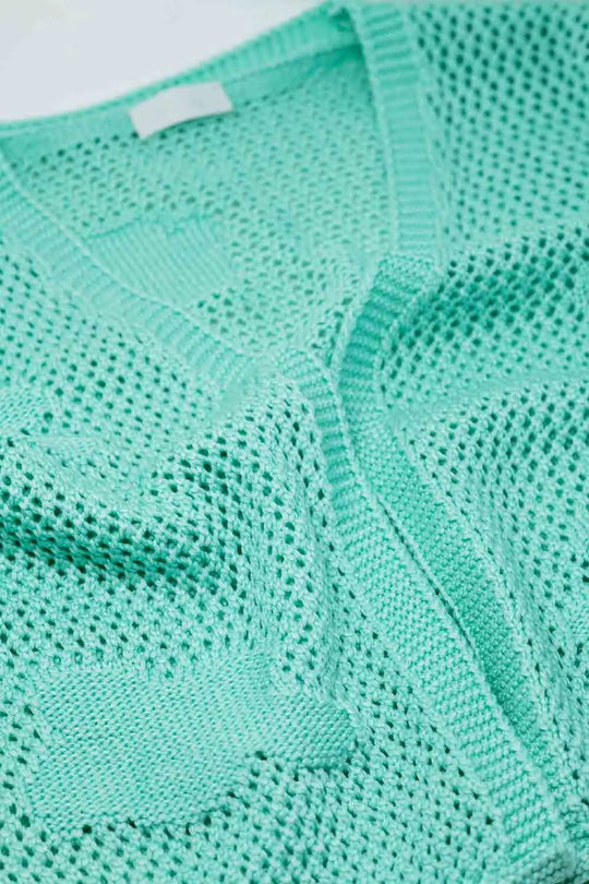 Knitted Crochet Cardigan With Knitted Clouds In light turquoise - GREEN / ONE - Cardigans