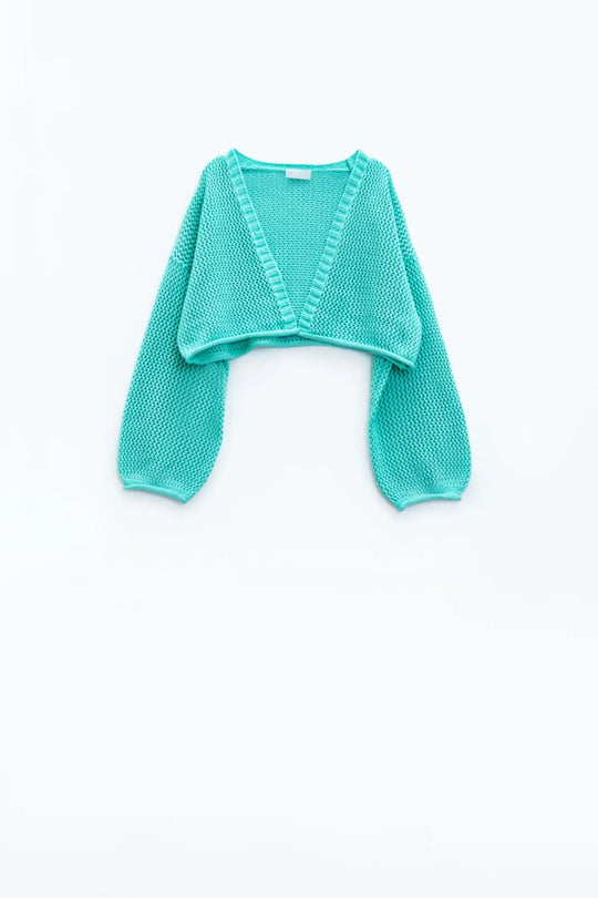 Crochet basic cropped cardigan in mint - GREEN / ONE - Cardigans