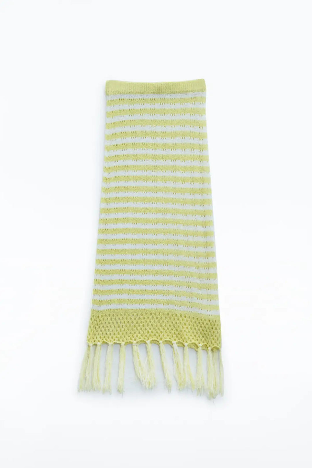 Midi Crochet White Skirt With Yellow Stripes and Fringe Hem - YELLOW / ONE - Skirts