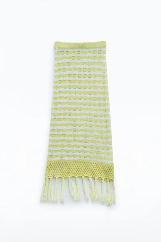 Midi Crochet White Skirt With Yellow Stripes and Fringe Hem - YELLOW / ONE - Skirts