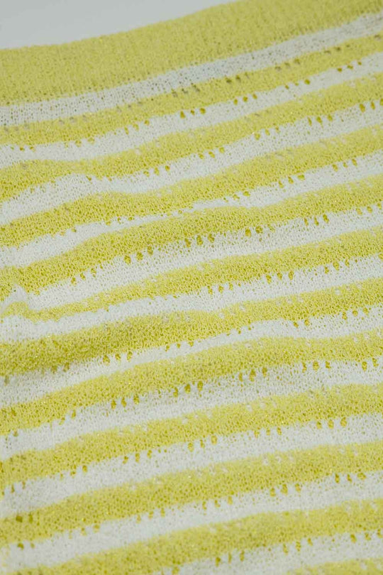 Midi Crochet White Skirt With Yellow Stripes and Fringe Hem