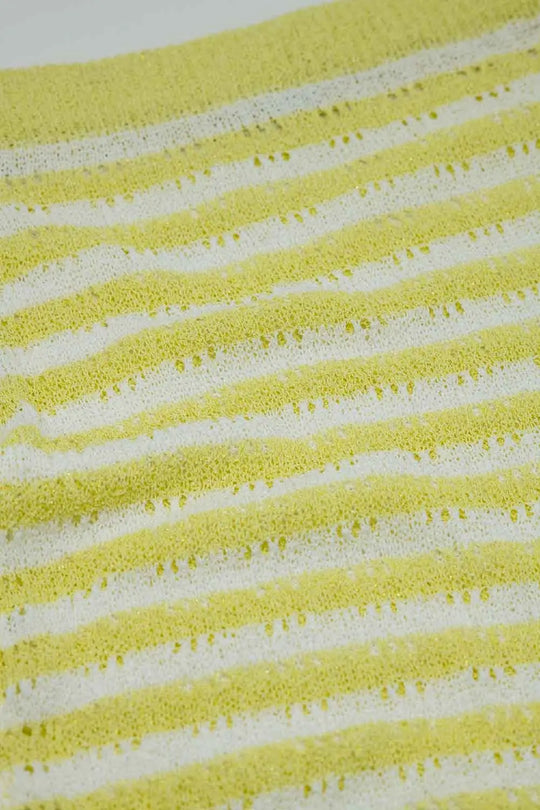 Midi Crochet White Skirt With Yellow Stripes and Fringe Hem - YELLOW / ONE - Skirts
