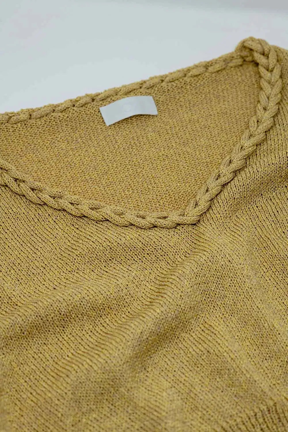 Wide V-neck Light Sweater With Braided Detail In Gold - CAMEL / ONE - Sweaters