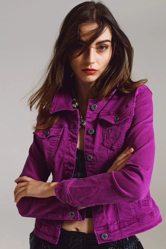 Slim denim trucker jacket in Magenta - Jackets