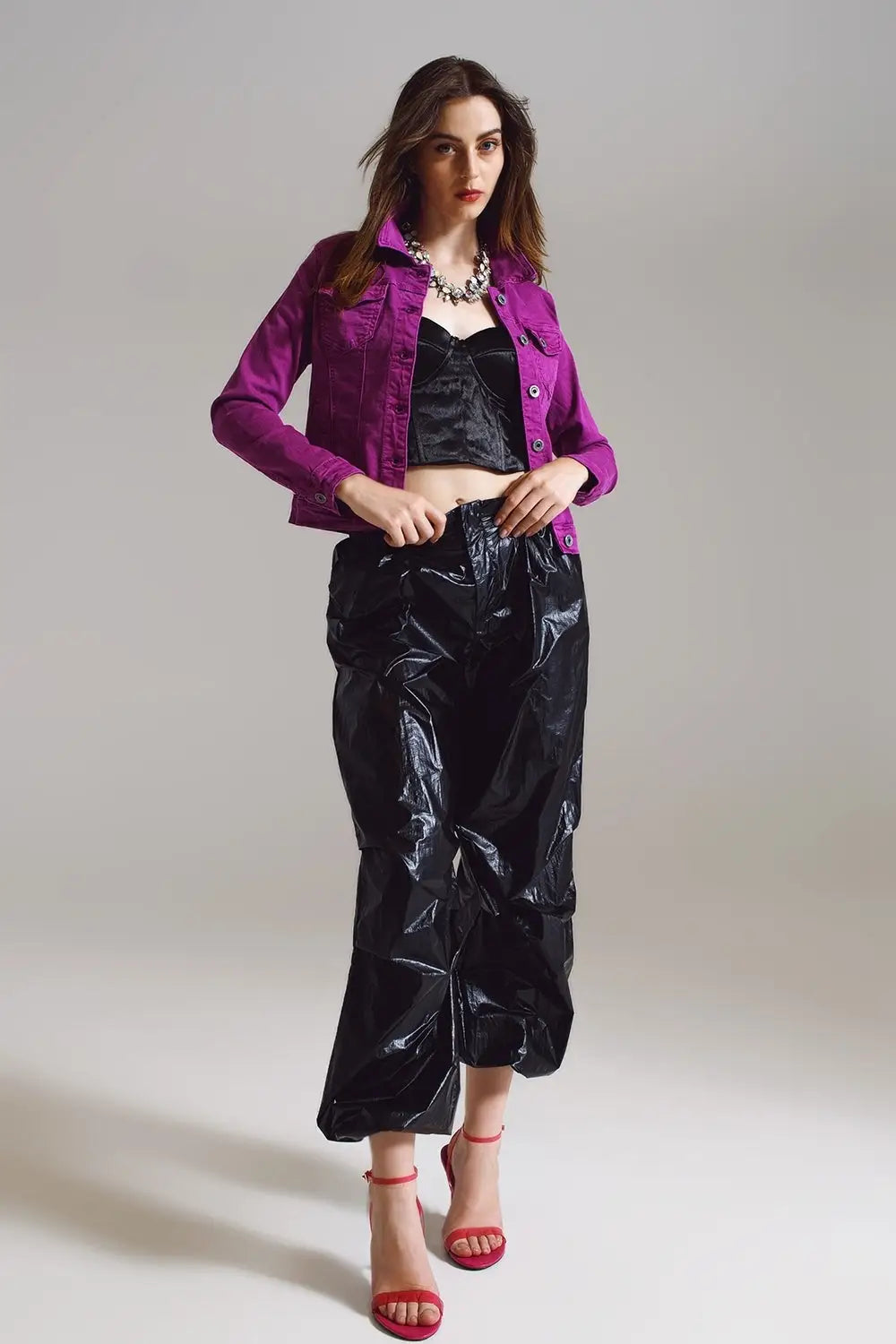 Slim denim trucker jacket in Magenta - Jackets