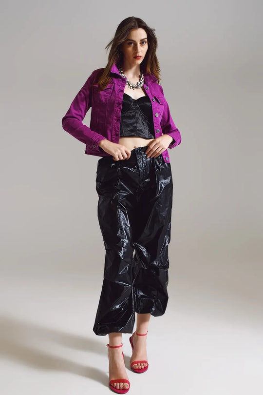 Slim denim trucker jacket in Magenta - Jackets