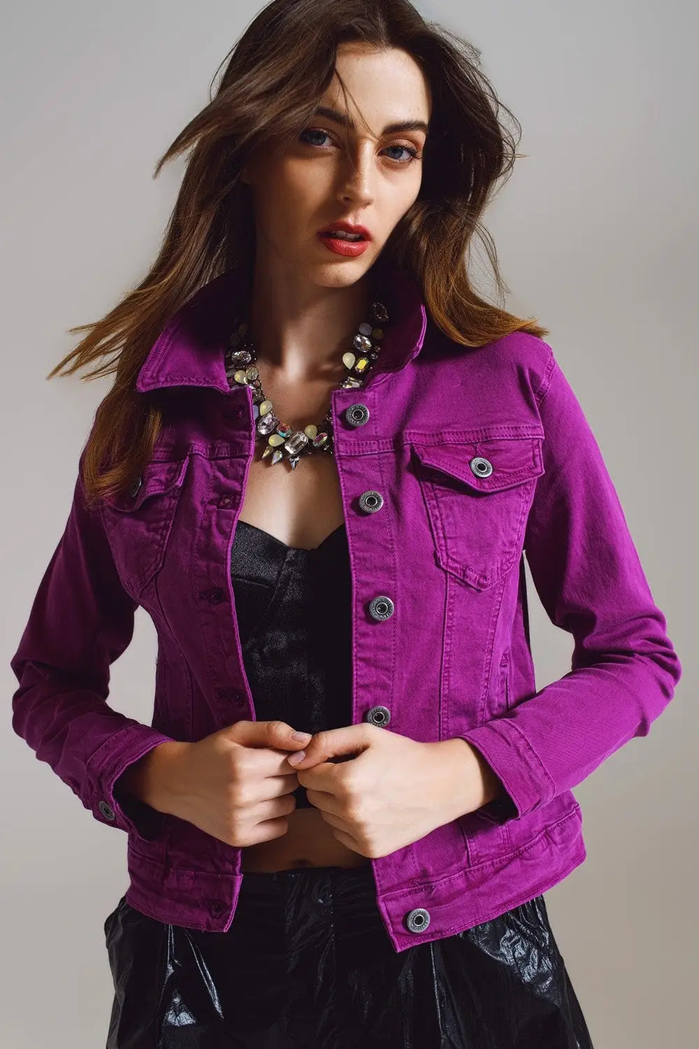 Slim denim trucker jacket in Magenta - Jackets