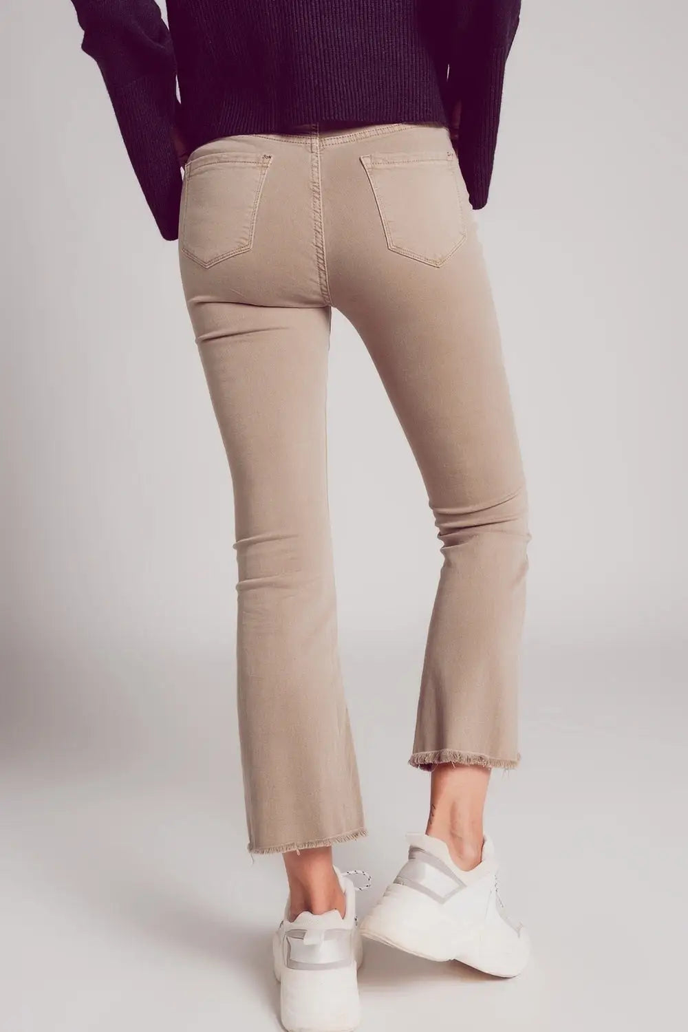 Flare jeans with raw hem edge in beige - Colored Jeans