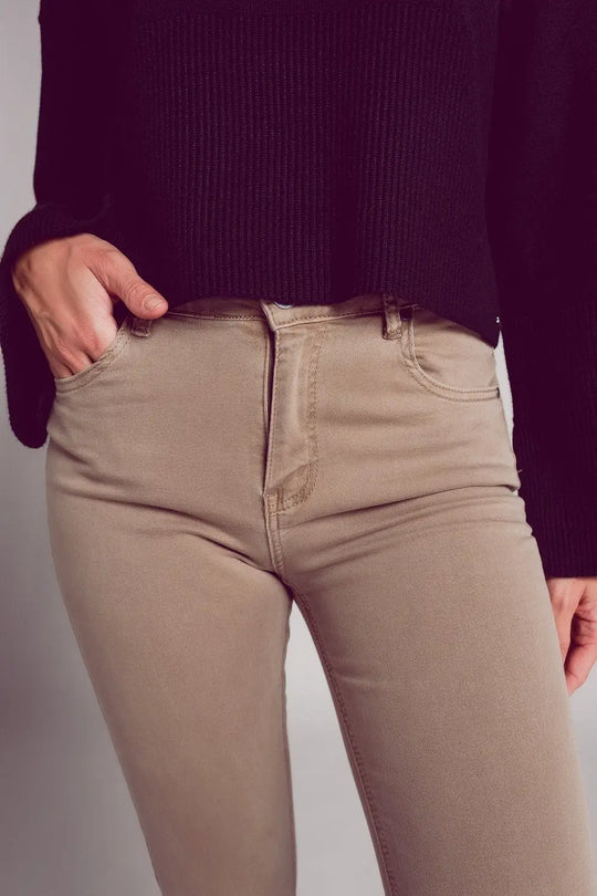 Flare jeans with raw hem edge in beige - Colored Jeans