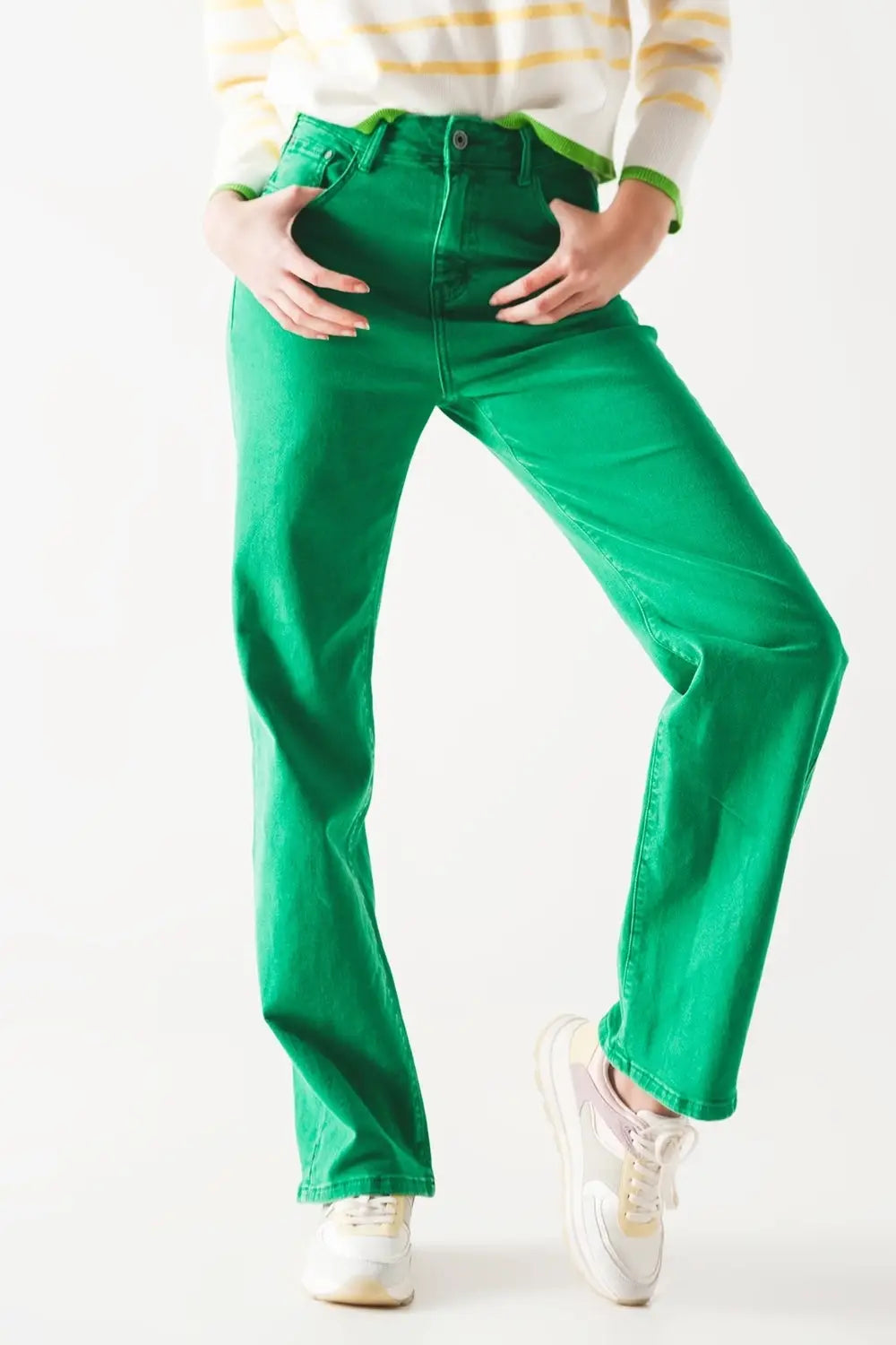 High waisted slouchy mom jeans in green - Colored Jeans
