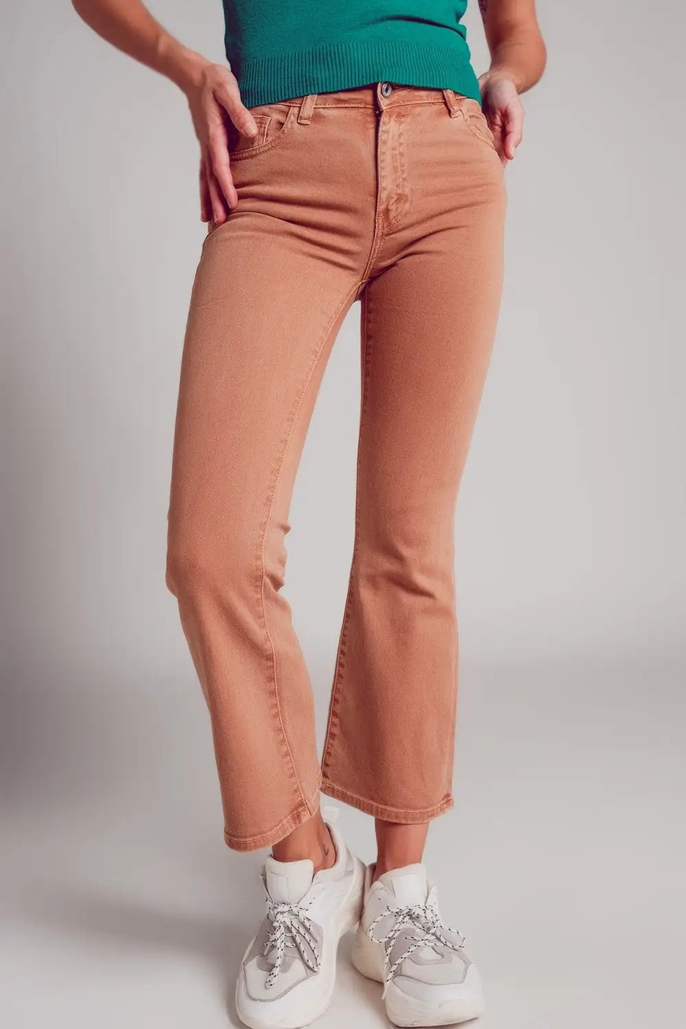 High waist flare jean in camel - Colored Jeans