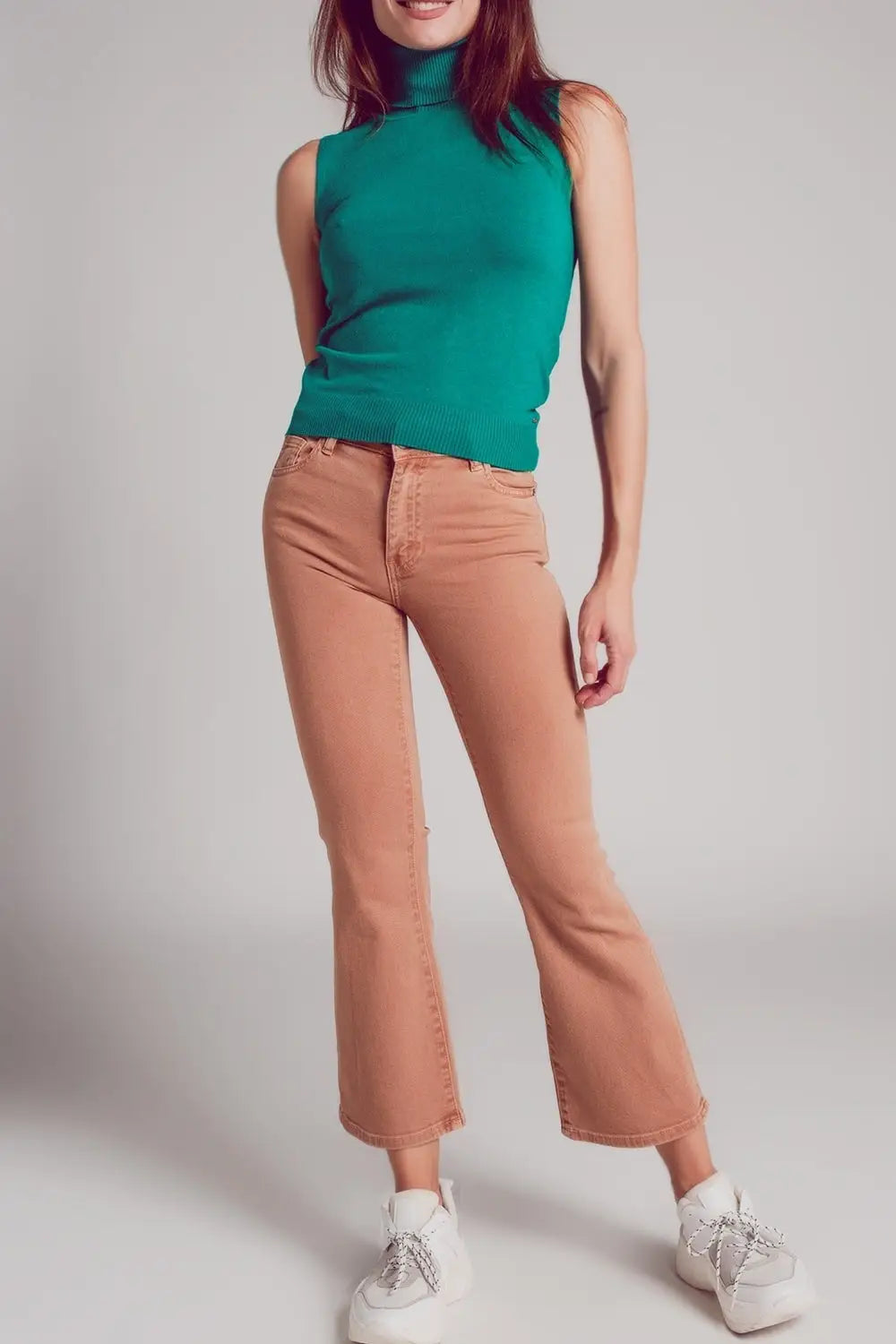 High waist flare jean in camel - Colored Jeans