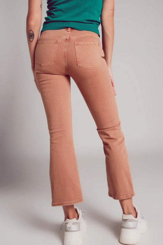 High waist flare jean in camel - Colored Jeans
