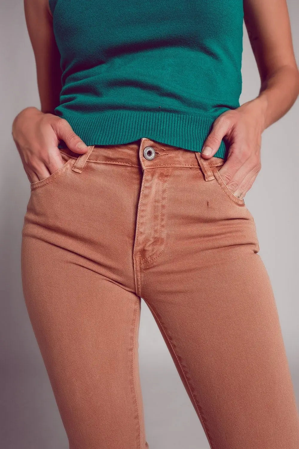 High waist flare jean in camel - Colored Jeans