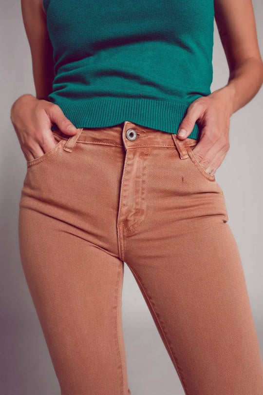 High waist flare jean in camel - Colored Jeans