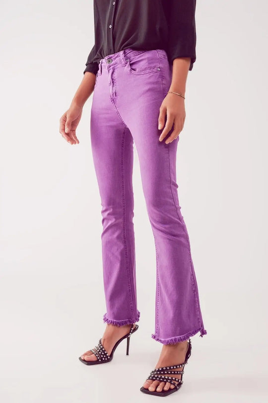 Flare jeans with raw hem edge in purple - Colored Jeans
