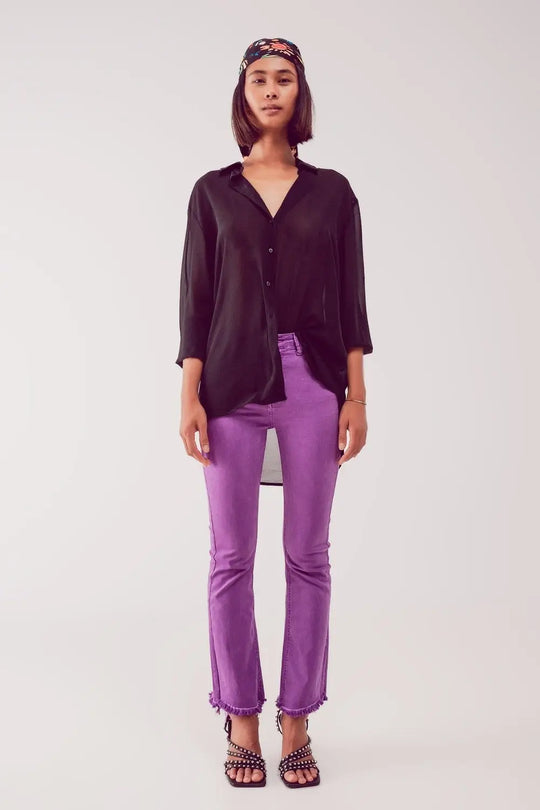 Flare jeans with raw hem edge in purple - Colored Jeans