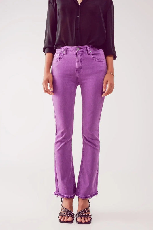 Flare jeans with raw hem edge in purple - Colored Jeans