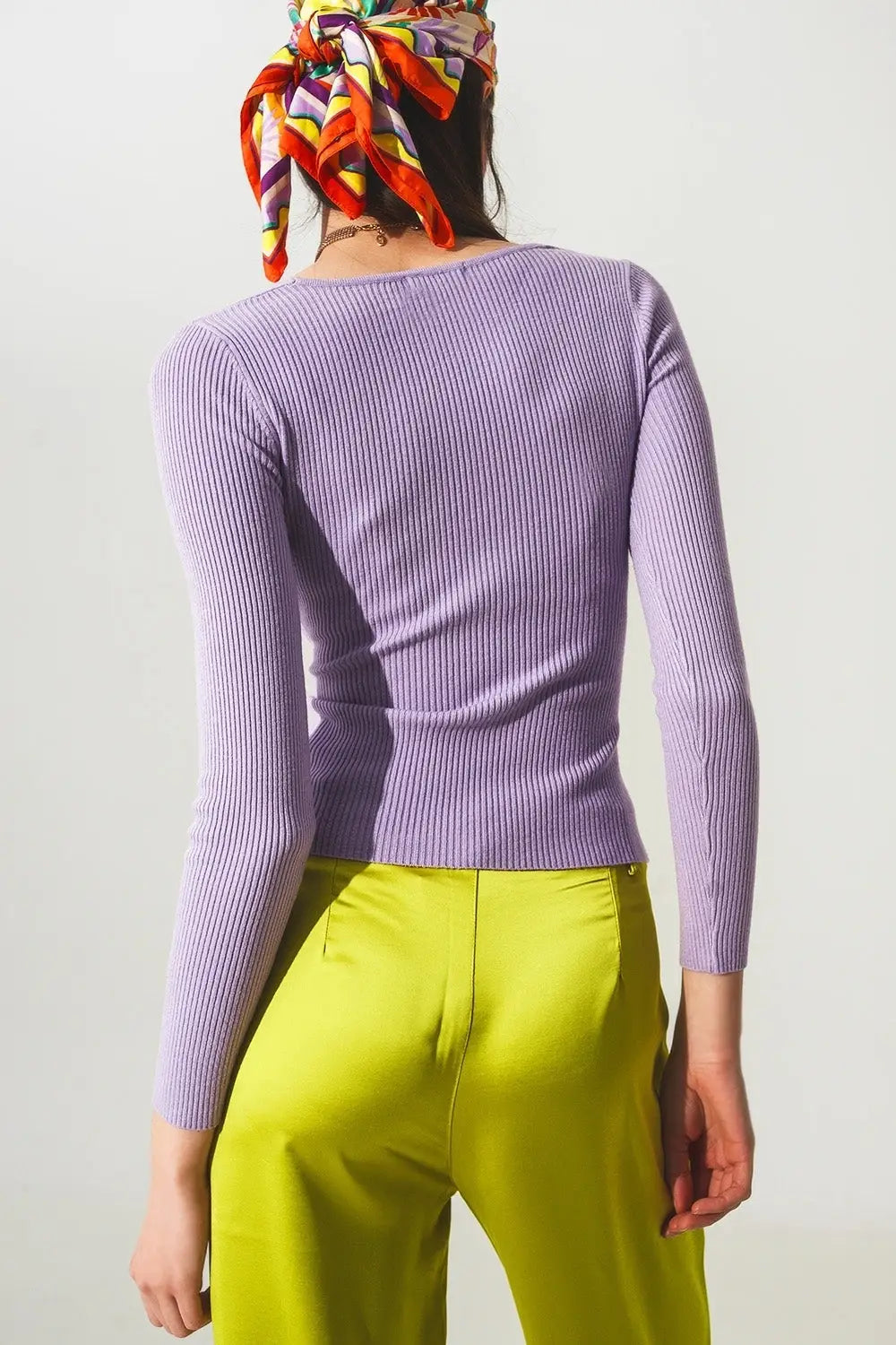 Purple ribbed v neck sweater - Sweaters