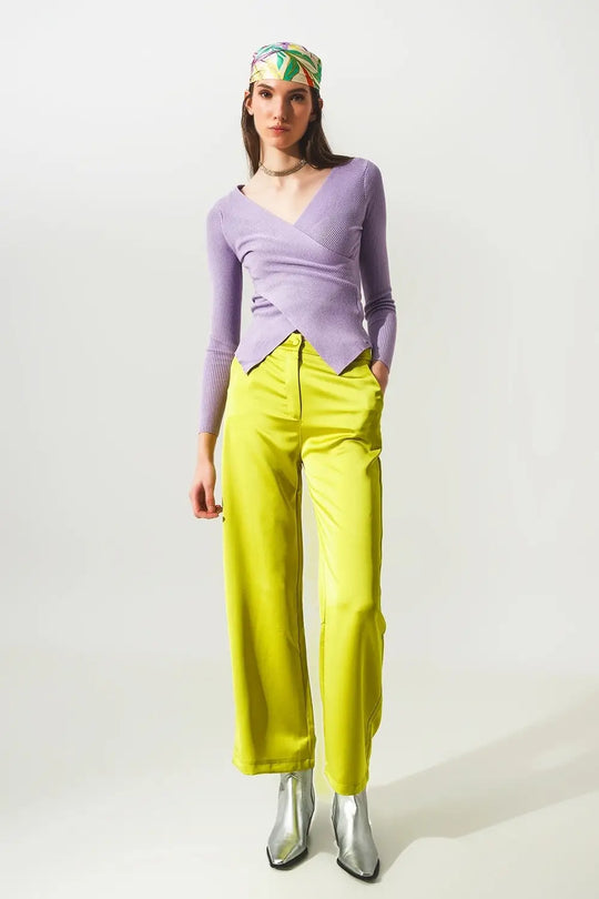 Purple ribbed v neck sweater - Sweaters