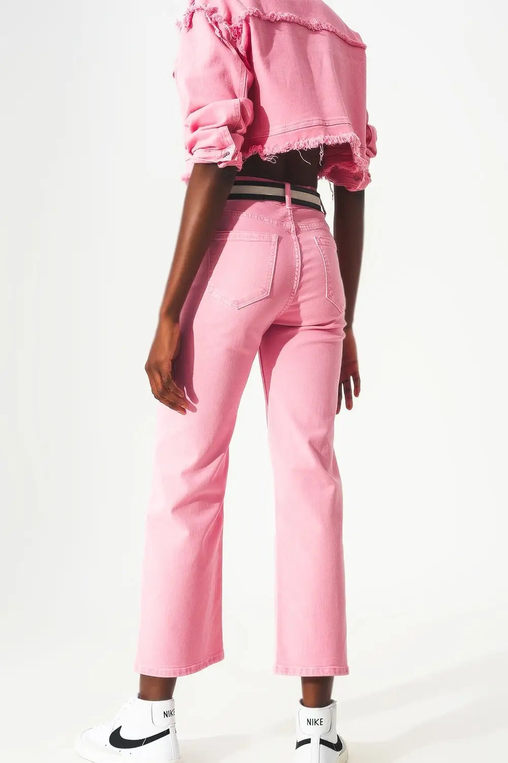 Cropped wide leg jeans in pink - Colored Jeans