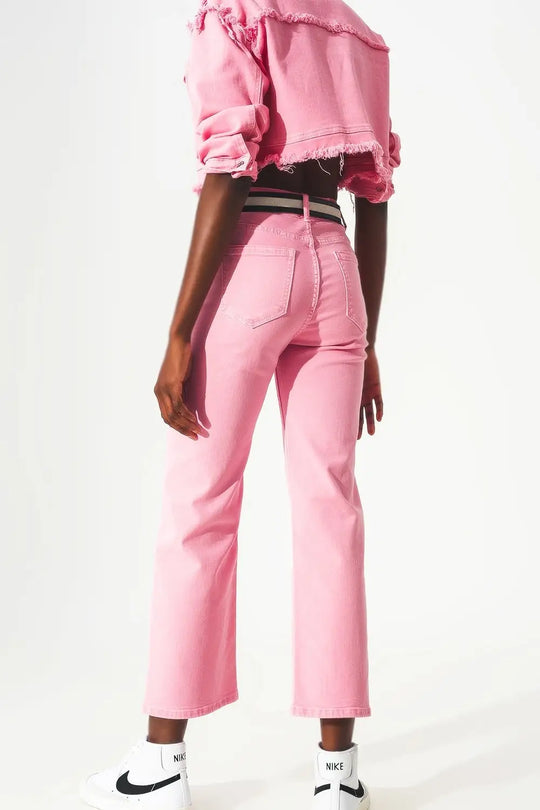 Cropped wide leg jeans in pink - Colored Jeans