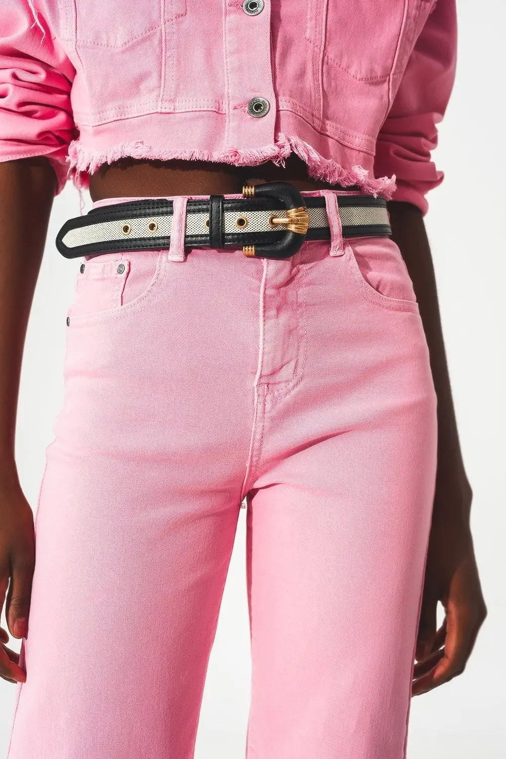 Cropped wide leg jeans in pink - Colored Jeans