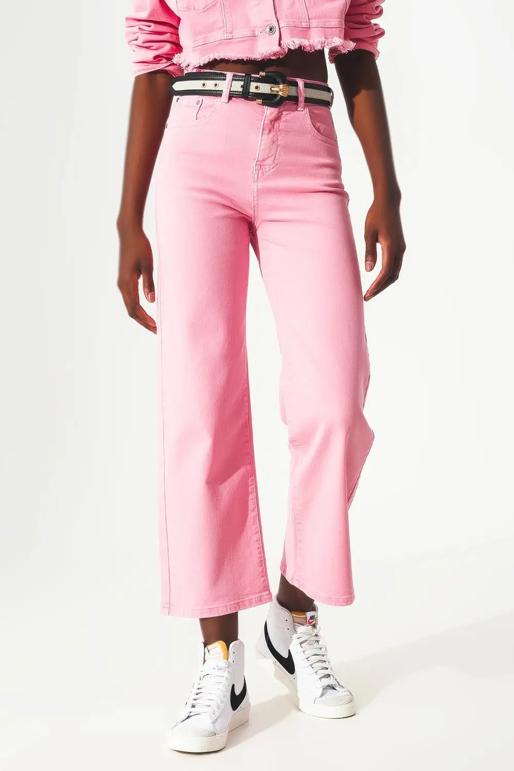 Cropped wide leg jeans in pink - Colored Jeans