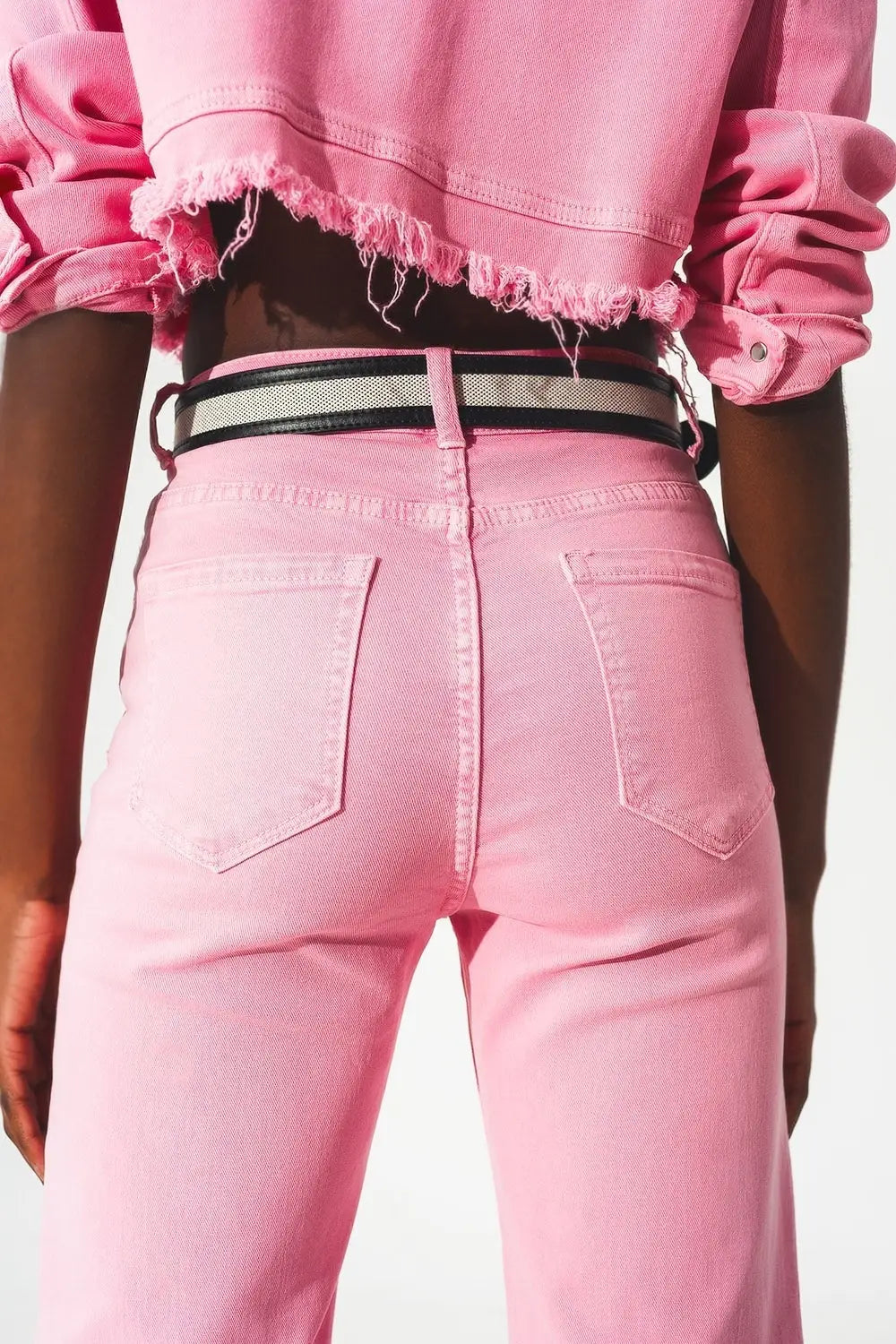 Cropped wide leg jeans in pink - Colored Jeans