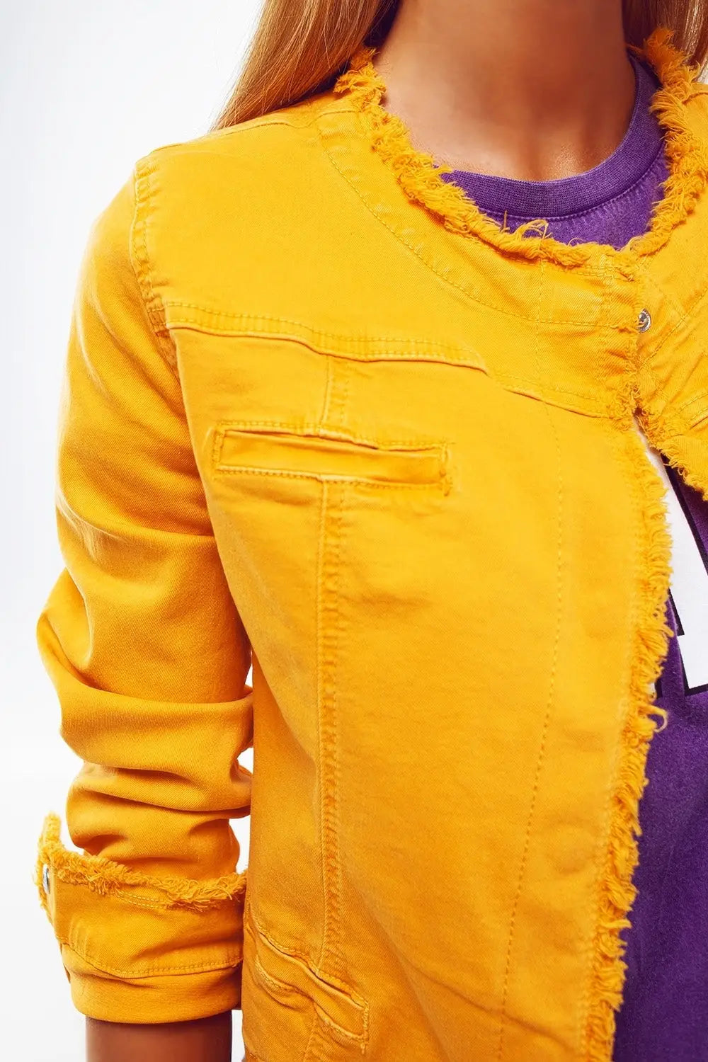Frayed Ends Denim Jacket in Yellow - Jackets