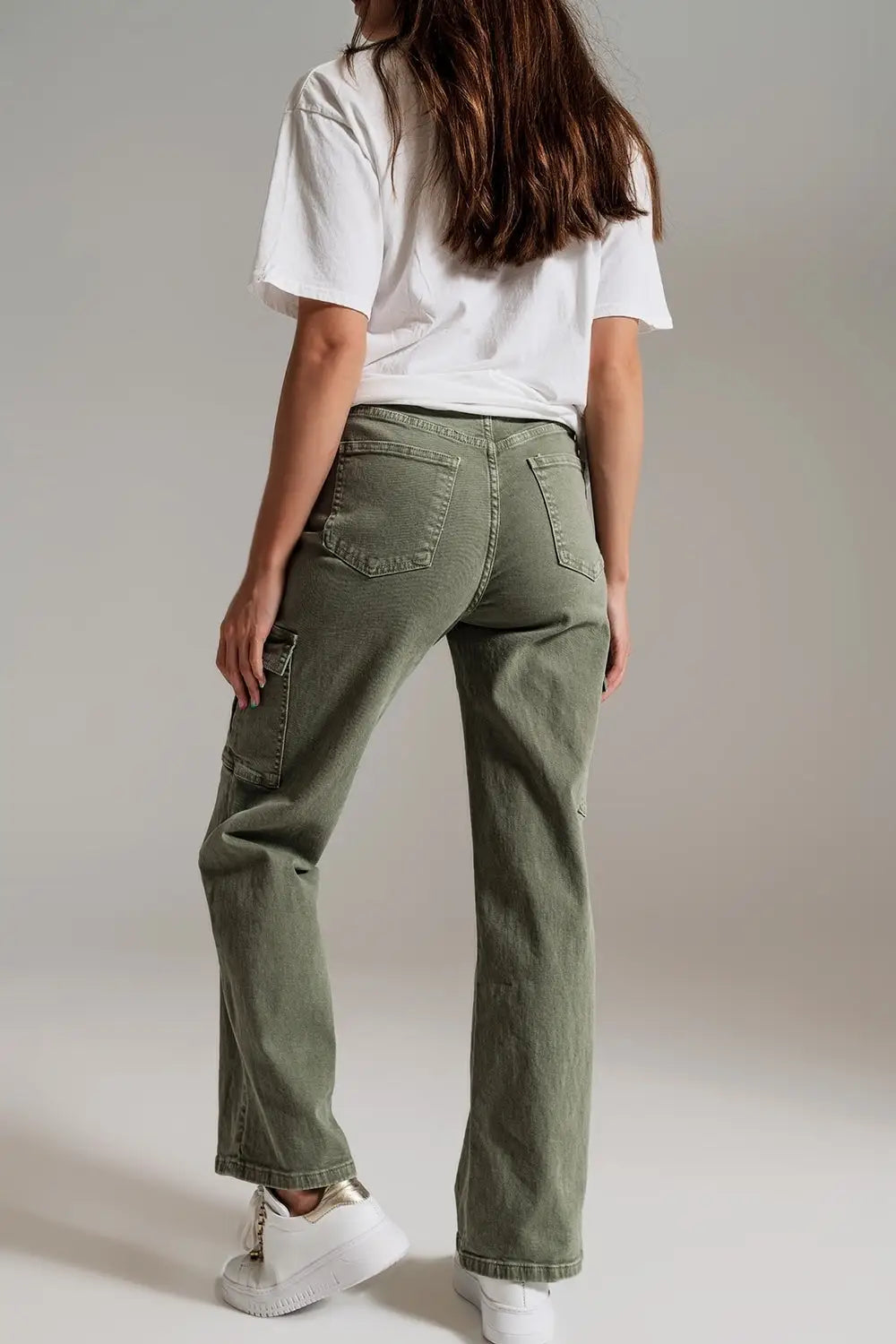 Straight Leg Cargo Jeans in Olive Green - Pants Colored Jeans