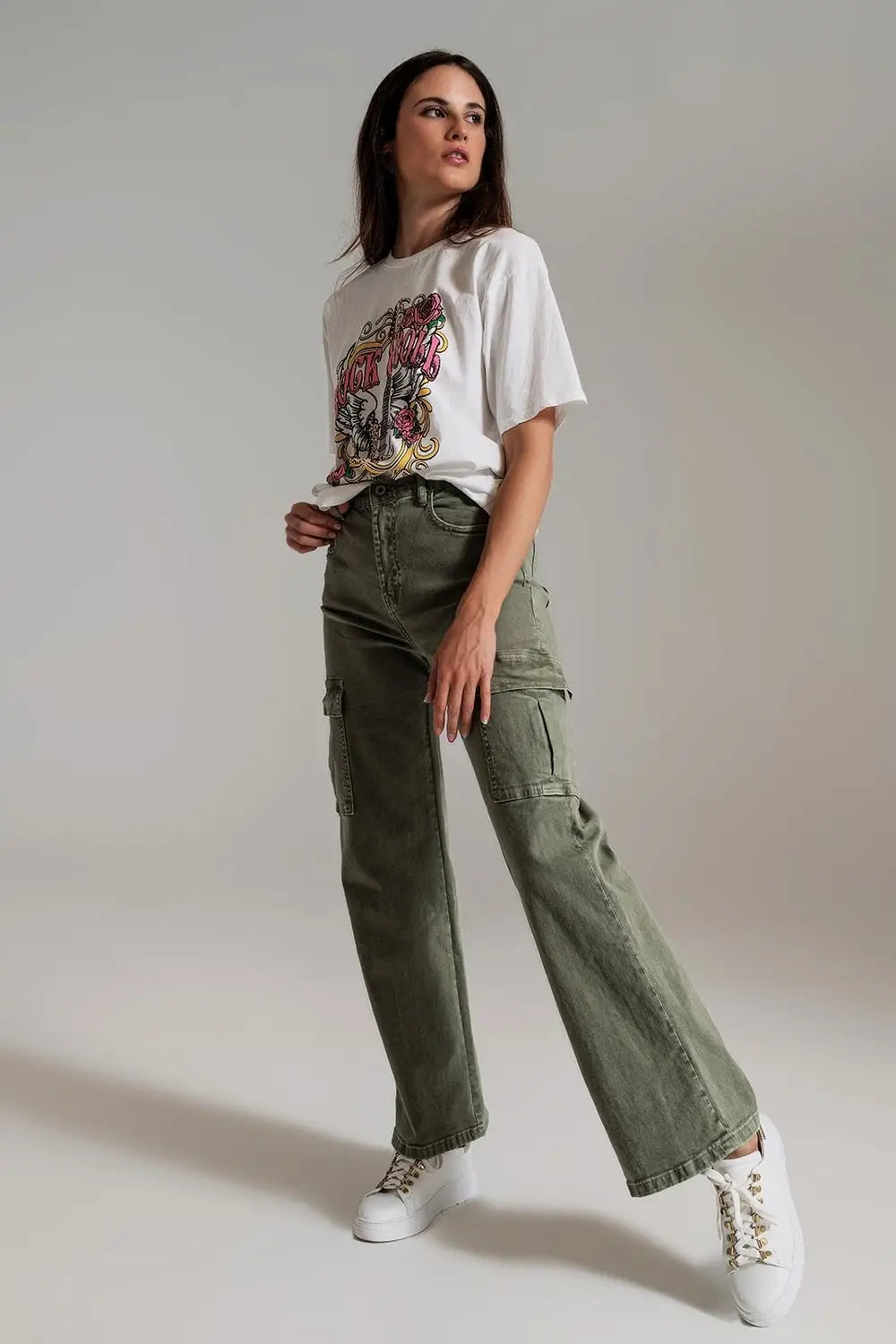 Straight Leg Cargo Jeans in Olive Green - Pants Colored Jeans