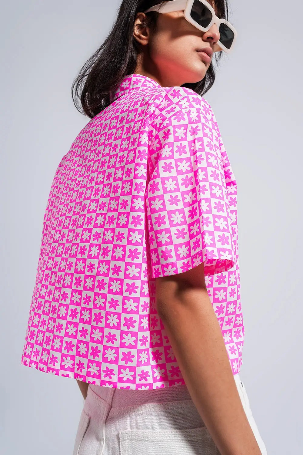 90s cropped button through pink shirt - Shirts